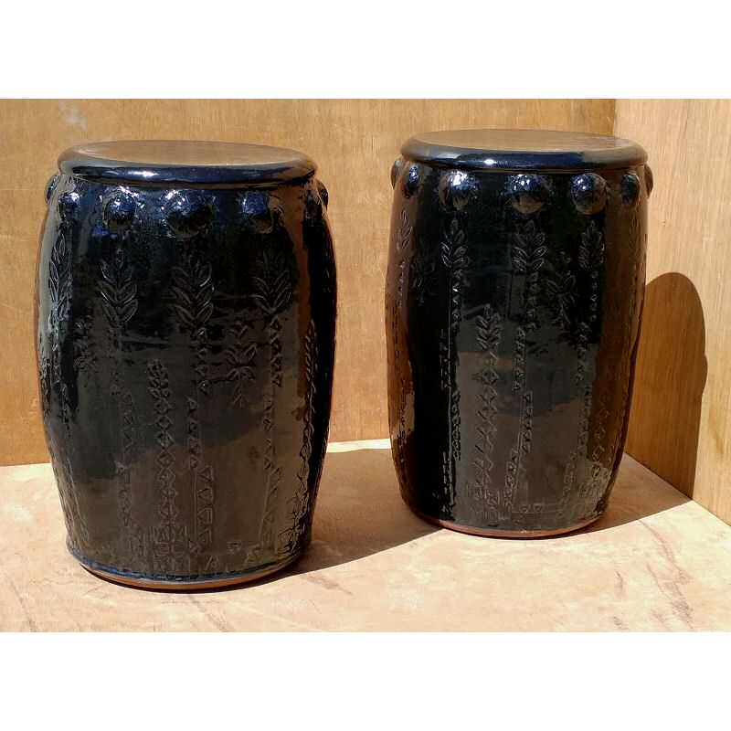 Deborah Prosser - Moroccan style barrel seats, Hares Fur black glaze