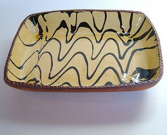 Deborah Prosser - large slab dish, wet slip decorated with light honey glaze from Cornish raw materials