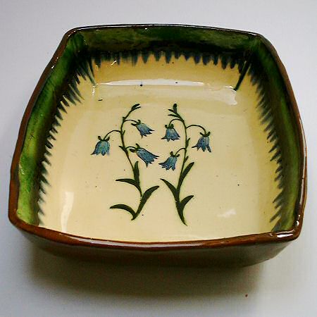 Deborah Prosser - 14in slab dish with sgraffito hairbells and painted under clear glaze