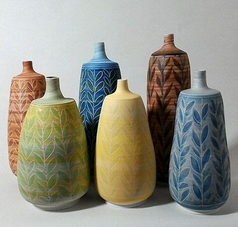 Deborah Prosser - Spring leaves, assorted vases, porcelain from 300mm